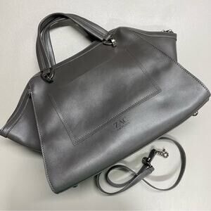 Zac Posen Eartha Purse Bag  Handbag Iconic Gray Pewter Hardware Navy Blue Inside